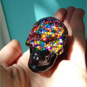 Small Rainbow Sprinkles Resin Skull oddity curiosity witchy pastel goth gothic